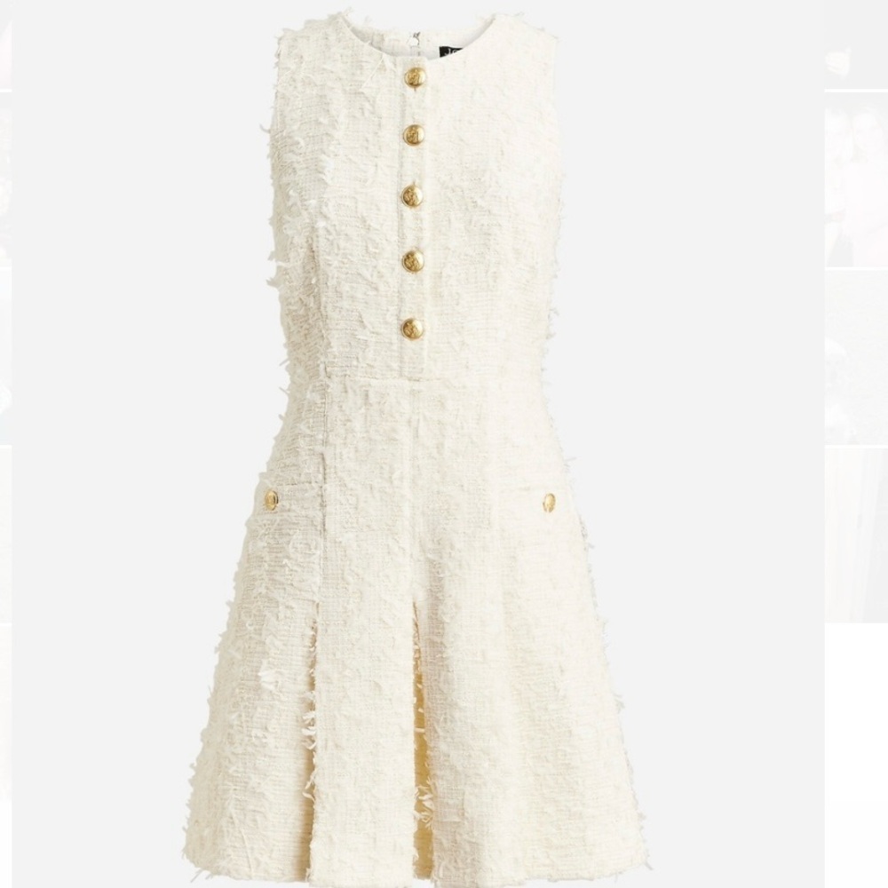 NWT j crew Pleated mini dress in textured tweed cream size 8